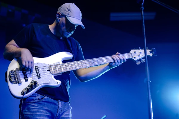 Jerrold playing bass for the crowd.