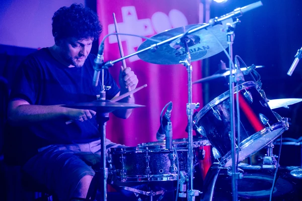 Mike jamming out on the drums.