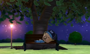 After being kicked out of the apartment for the night, Tingle had to sleep on a park bench