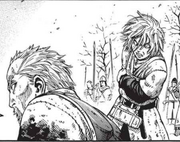 Thorfinn yells at Askeladd that they should leave, but Askeladd tells him to stay put and watch