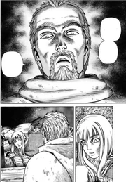 Askeladd tells Canute that shouting for Ragnar is useless after slapping him