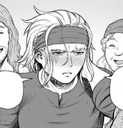 Hild blushing after getting complimented on her expert craftmenship.
