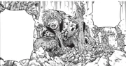 Thorfinn screams for his father's help as he's dragged into the earth by cadavers