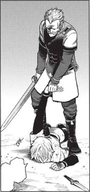 Thorfinn loses the duel after Askeladd angers him