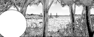 A view of the shore of the village, as the Lnu are spying from the forest.