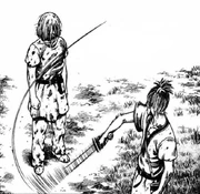 Fox repeatedly slashes at Thorfinn, who does not flinch