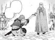 Askeladd tells Canute he killed Ragnar, and pledges him his loyal service if he lets him live