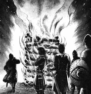 Canute shows Eadric he could have Mercia set aflame in an instant if he continues to refuse him.