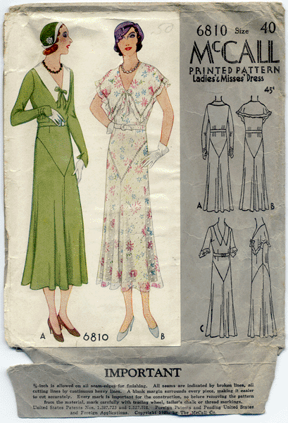 Late 1920s V-neck Long-Waisted Dress Sewing Pattern bust 38 b38 McCall  reproduction | 5019 | Past Patterns