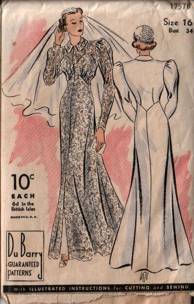 1950s Pattern, Evening Dress, Bridal, Ball Gown & Stole - Bust=34