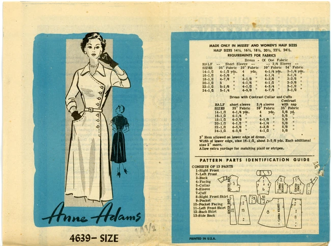 Anne Adams 4639 A Misses' Half-Size Dress