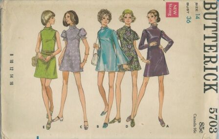 1960s MOD Jumper Dress Pattern BUTTERICK 5868 Semi-fitted, A