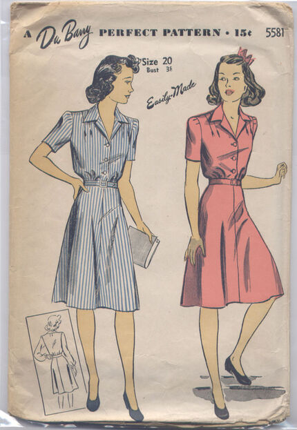 Hollywood 406: 1940s Misses Dress Size 38 Bust Vintage Sewing