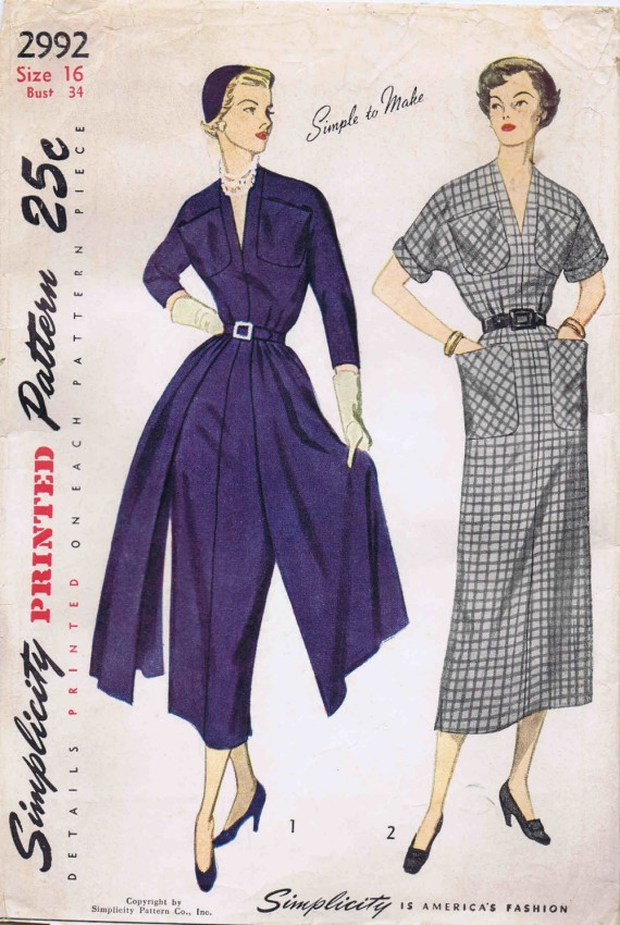 Simplicity 2992 A, Vintage Sewing Patterns