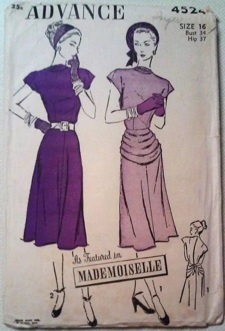 Advance -4524 Misses' Dress date 1940s a-0