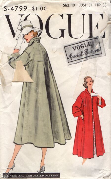 1950s Vintage Original Vogue Pattern 9823 Rare Misses Evening Coat Size 32  Bust