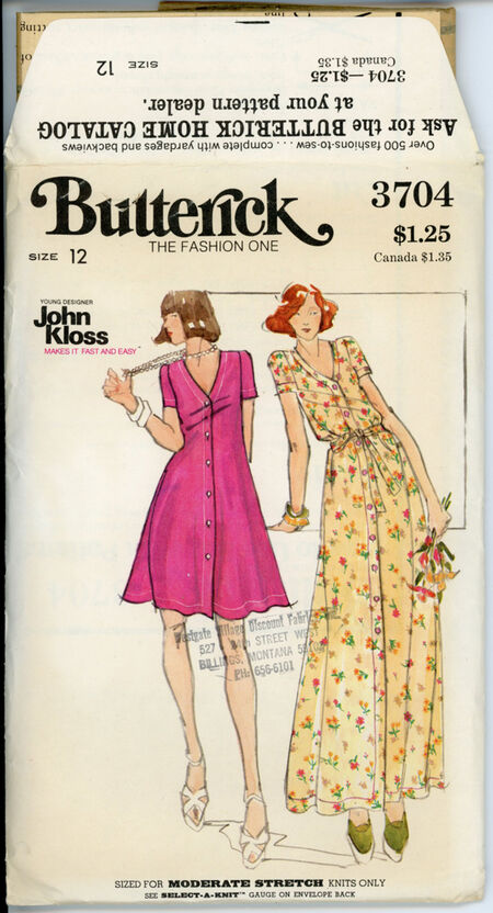 Butterick 3704 A Misses' Dress