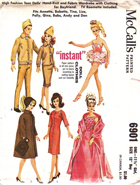 McCall's 2123 BARBIE Vintage Fashion Doll Fabric Sewing Pattern