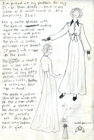 My description of the dress, after I'd picked the pattern, in a letter to my pen pal.