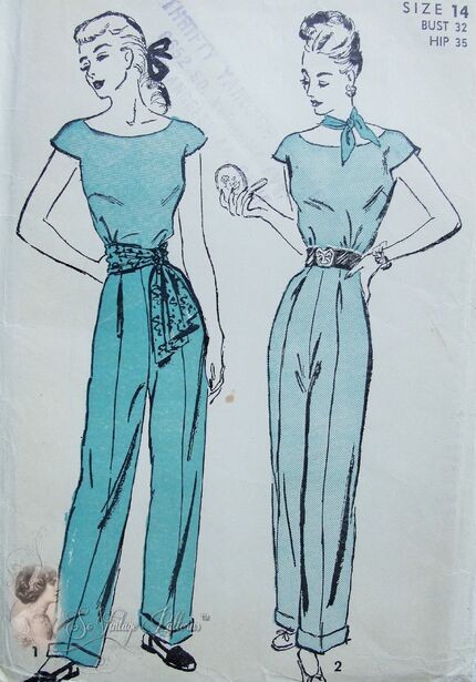 Advance 4569; ca.1940s; Slacks and Blouse with sash pattern.