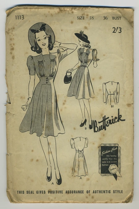 Butterick 1113 "Junior Miss Frock, with Attached Six-Piece Skirt. Wrist Length or Shorter Sleeve."