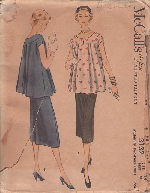 1952 Vintage McCall's Printed Pattern Two Piece Maternity Dress Size 16  Bust 34