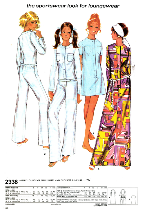 McCall's 2338 B Misses' Lounge or Sleep Shirts and Dropseat Jumpsuit