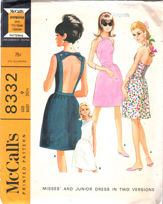UNCUT Vintage McCall's Pattern 2484   Unique Collar on Junior Petite Three Piece Dress in 3 Versions  Size 9 bust 33