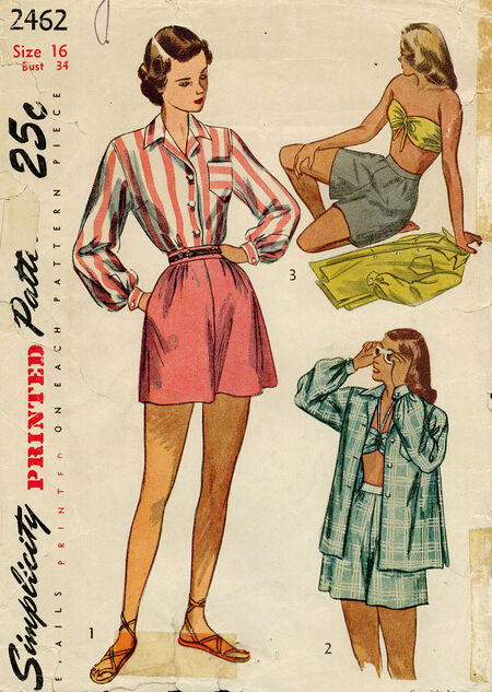 Late 1940s - Simplicity 2462 - Sportswear Mix and Match includes Shorts, Bra top and Shirt