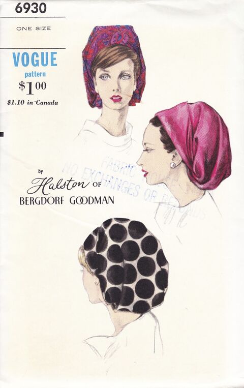 Vogue 6930 Hat Description: Bias turban hat is softly draped over darted frame.