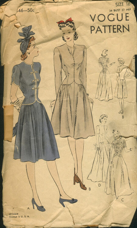 Vintage Sewing Pattern 1940s 40s Vintage Vogue Sewing Pattern