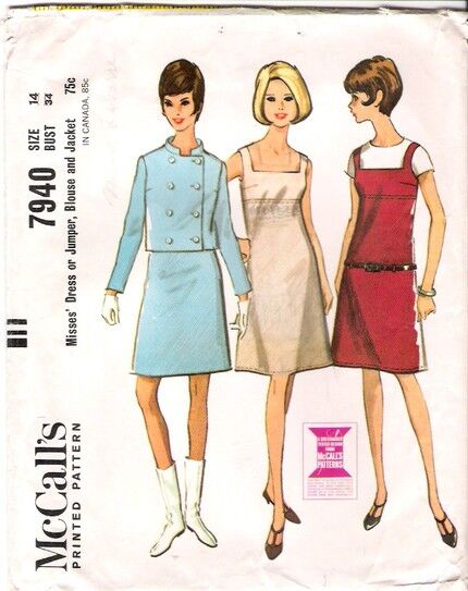 McCalls Sewing Pattern 1960s Long Waisted Dress or Jumper Size 14 Bust 34  Cut