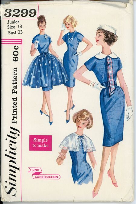 Simplicity 3299 A Teen and Junior Dress, Detachable Collars, Overskirt and Tie