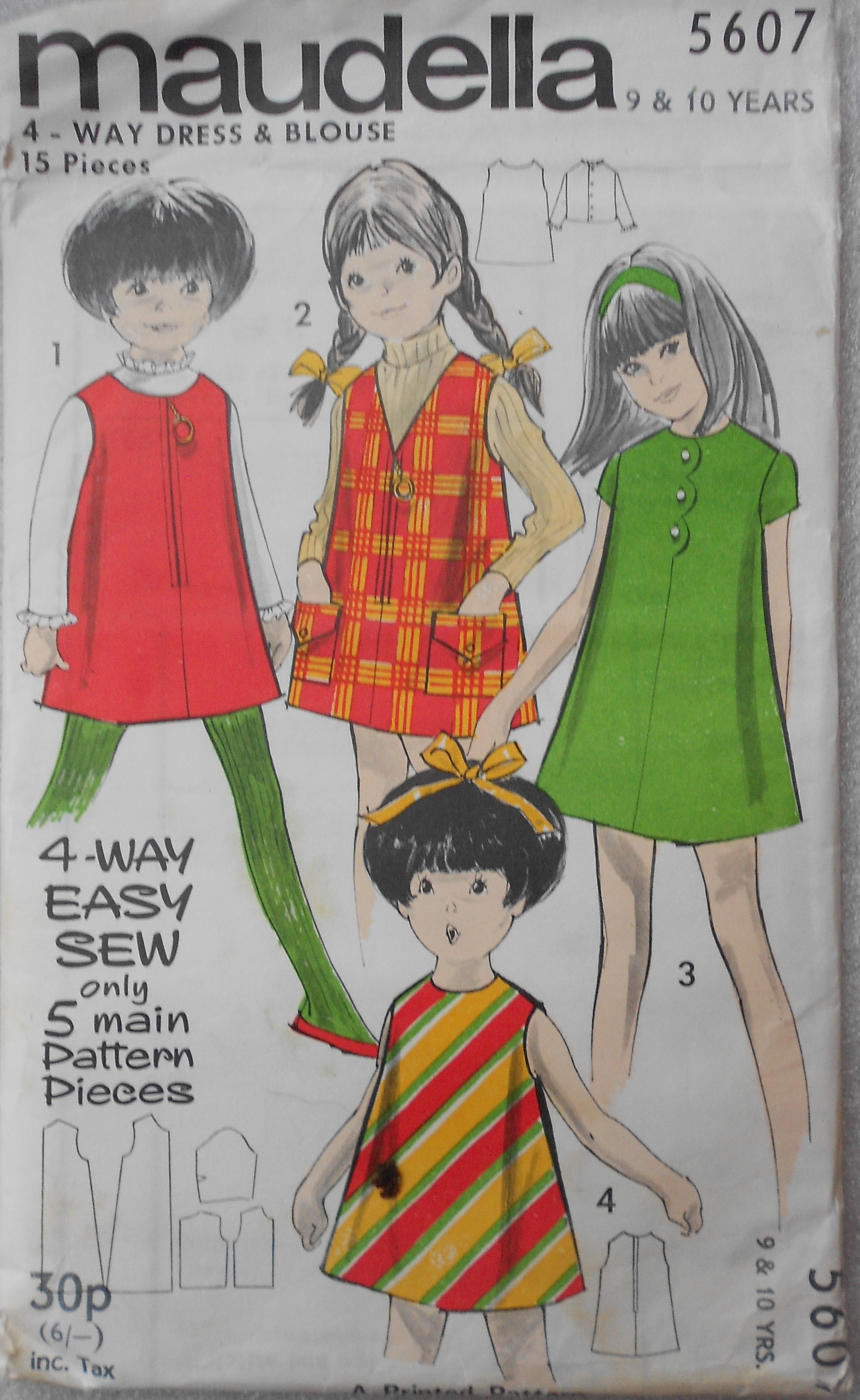 1960's girls dress sewing pattern by Maudella 9 & 10 years
