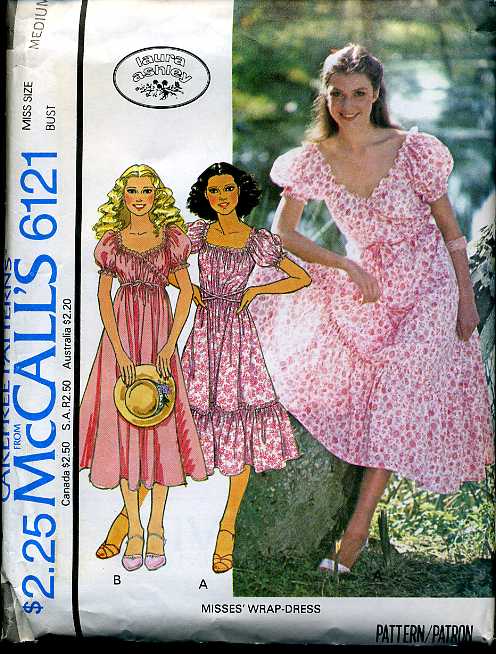 Mccall S 6121 A Vintage Sewing Patterns Fandom Wrap dress a or b, worn with square neckline in front or back, has tie belts and elastic in front, back and sleeve casings. vintage sewing patterns