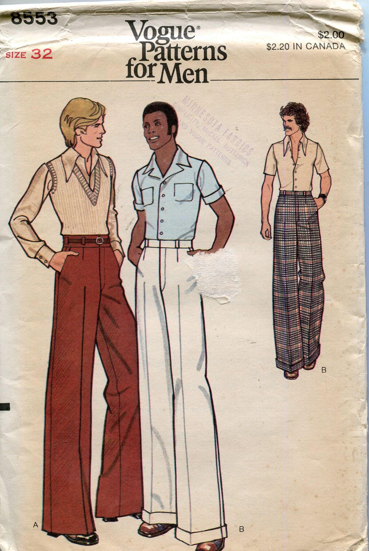 70's Sewing Pattern for Men's Straight, Cuffed or Bell Bottom Leg