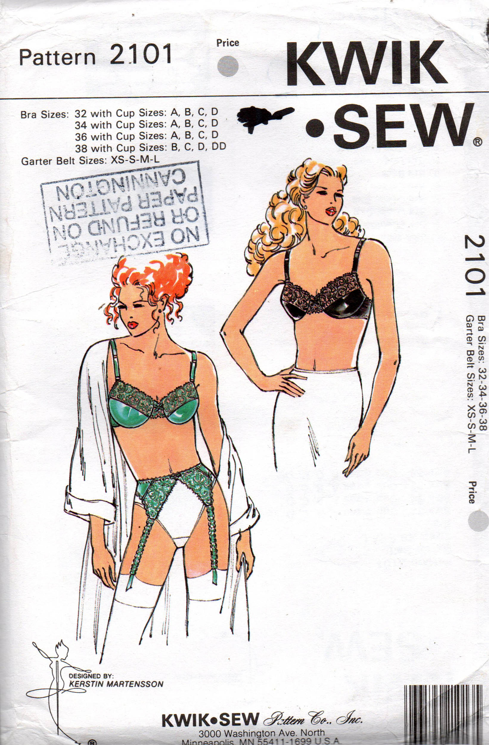 Kwik Sew 1018 Lingerie Pattern Misses Bra Pattern 1980s Womens