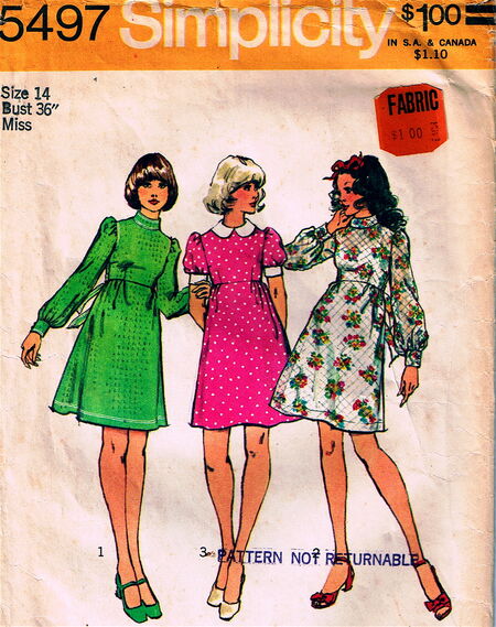 Vintage 1972 Simplicity Sewing Pattern 5477 Misses' Jiffy look Slimmer  Dress Size 12 Bust 34 Waist 26.5 Hip 36 UNCUT Factory Folded 