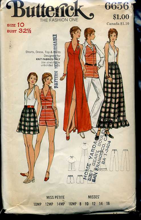 Butterick 6655 Cut Complete Vintage 70s Sewing Pattern Halter Top Dress or  Dress Over Pants Sexy Braless Multiple Sizes Available 