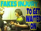 DAD FAKES INJURY TO GET WAITED ON!!! (RAGE)