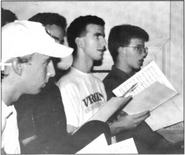 Higley, Tom Cook and Chris Anderson rehearsing, 1992 Corks and Curls