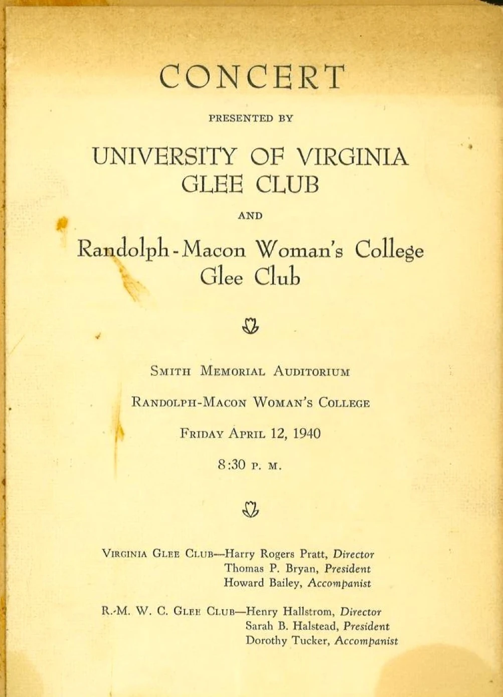 Concert at RandolphMacon (1940) Virginia Glee Club Wiki Fandom