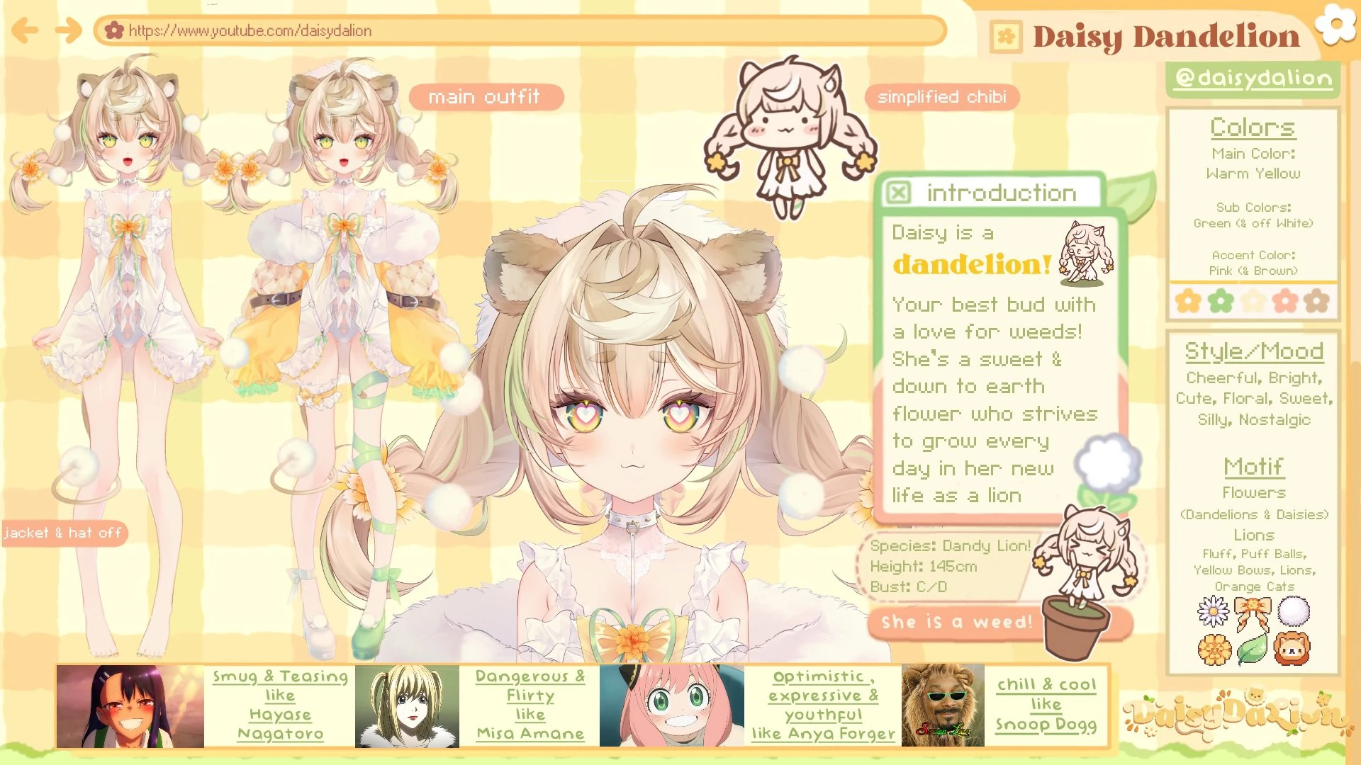 Reference sheet made by Daisy herself