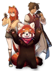 An illustration of SFU Studio SIAT's Virtual Ambassadors, created by the studio and featured on their website. From left to right: Mo Ayato, Faye Ayato, and Cappu (bottom).