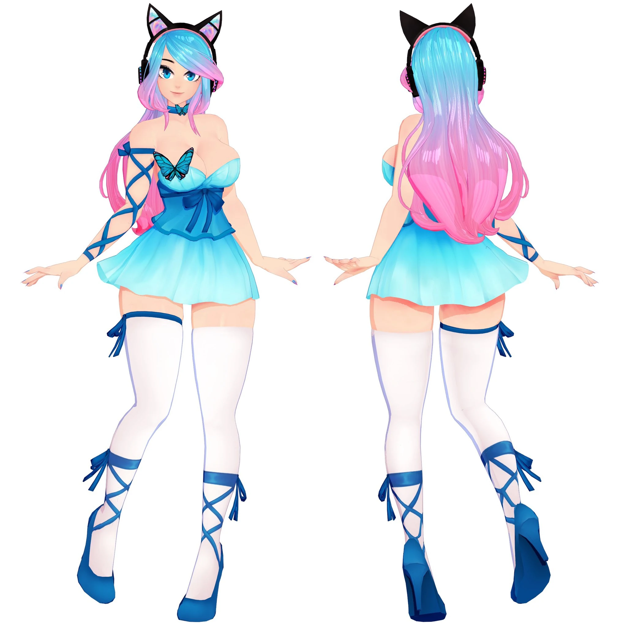 Silvervale's blue dress 3D ref sheet by jjinomu