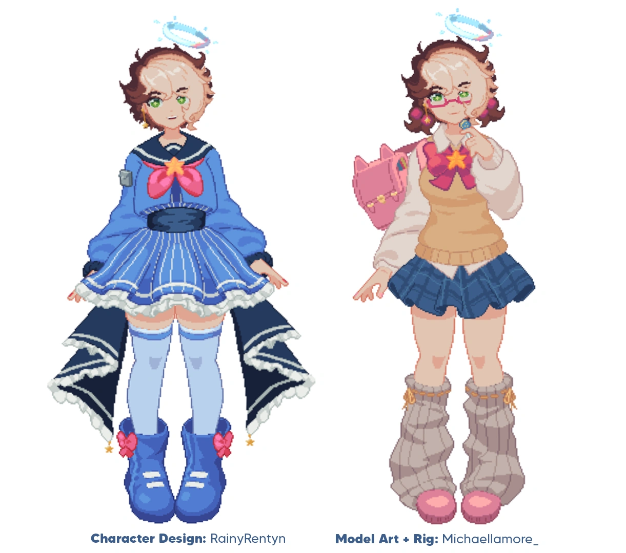 Pixel-Art Main & School Live2D<br>Art + Rig by LamoreEXE