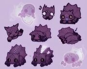 Several drawings of a plush spider mascot.