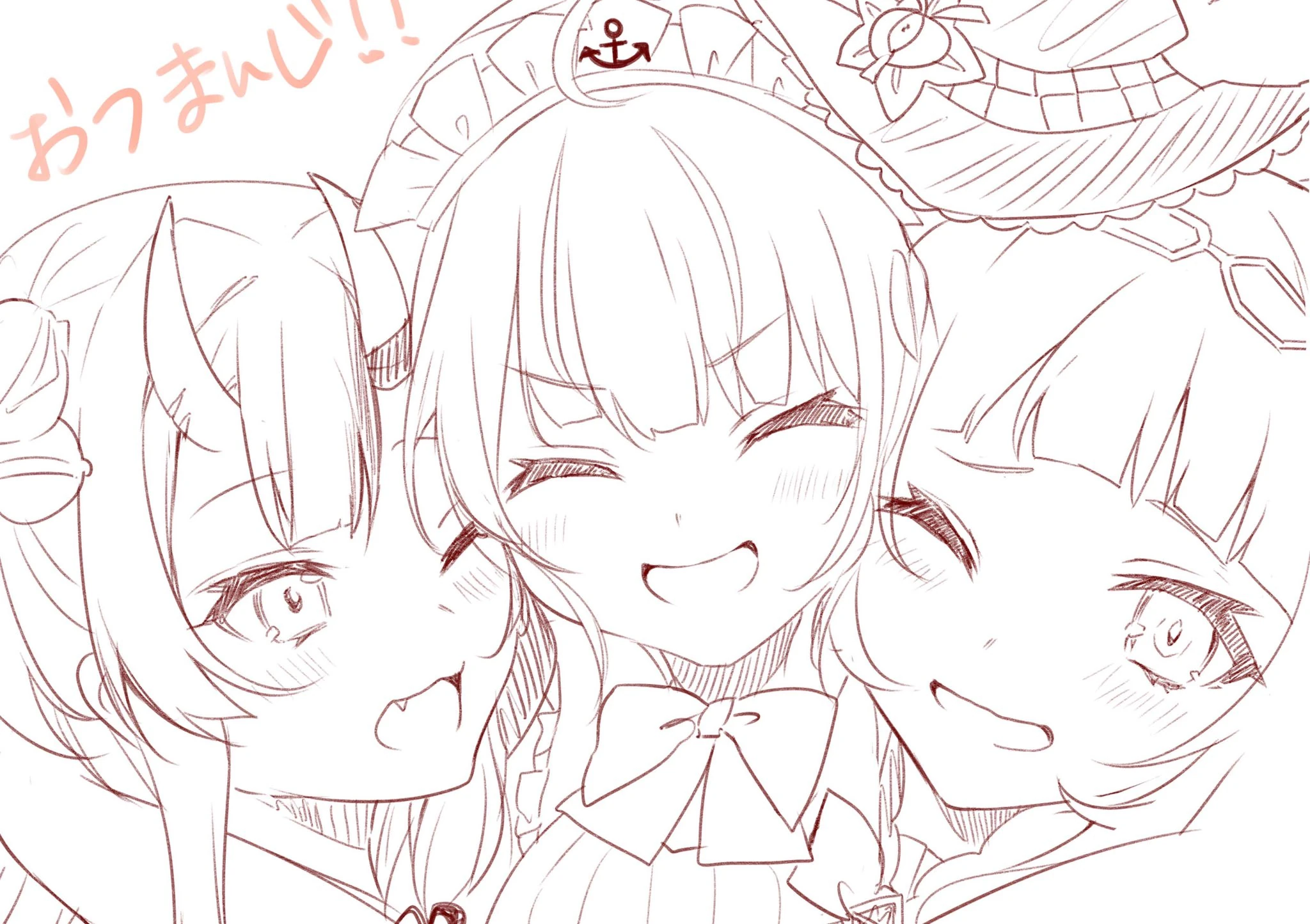 Manji gumi (Nakiri Ayame, Minato Aqua and Murasaki Shion) sketch<br>by Kagura Nana