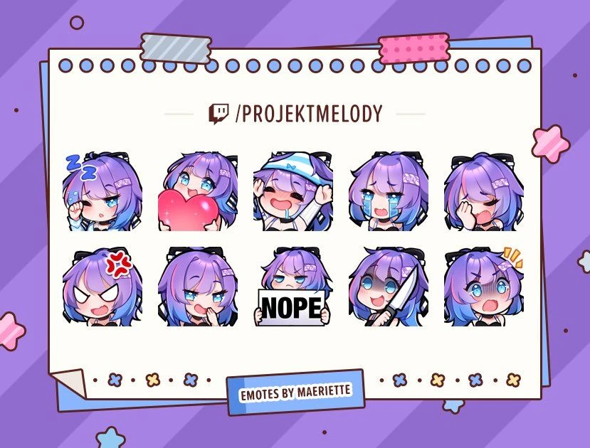 Projekt Melody Twitch Emotes by maeriette