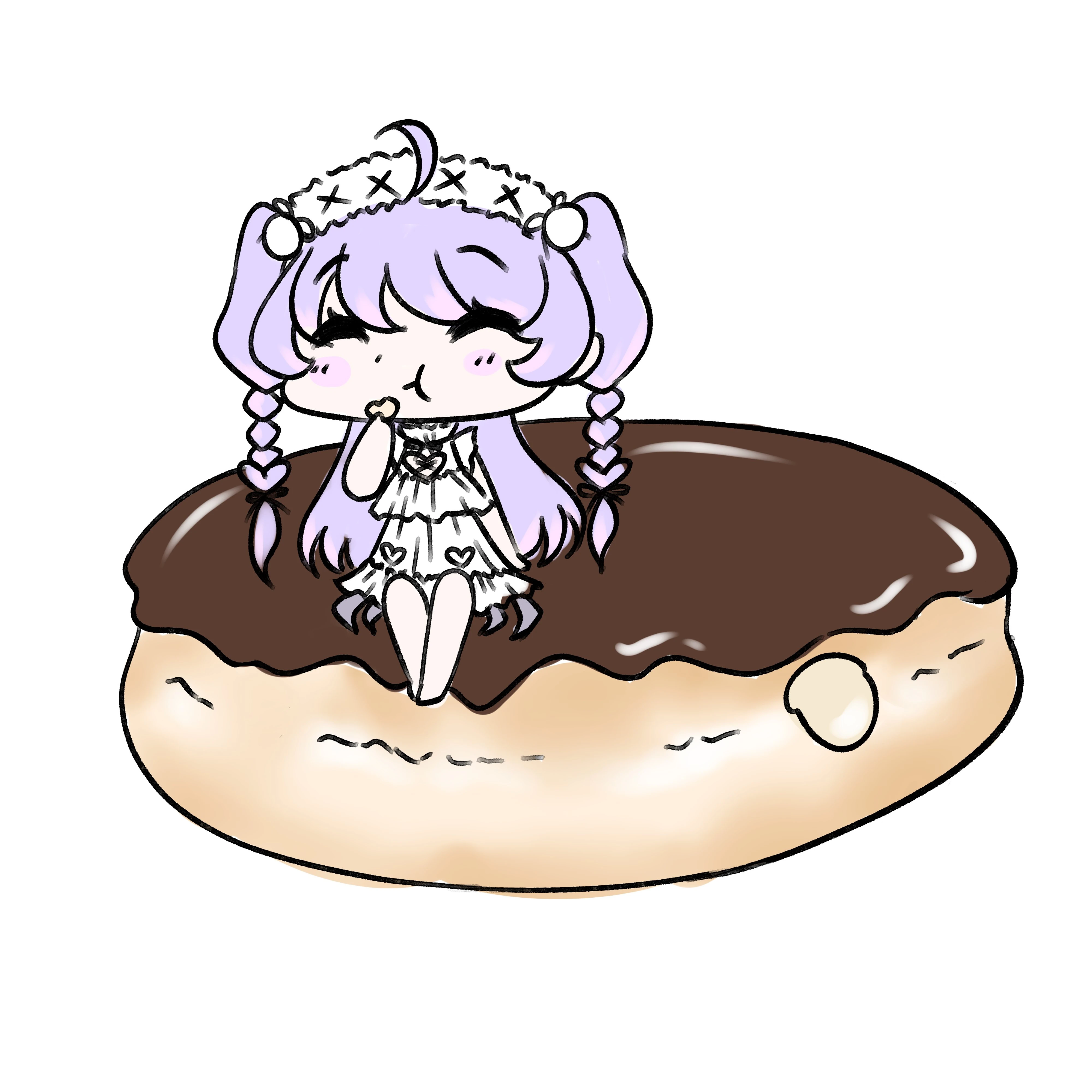 "Tiny Ami enjoys a boston cream donut :3"